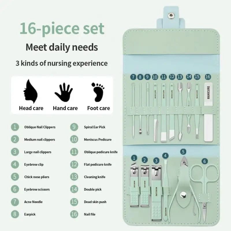 Set Of 16 Nail Clipper, Stainless Steel Manicure Kit With Folding Bag, Professional Pedicure Beauty Tools Set, Cuticle Trimmer Manicure Scissors Nail Care Ingrown Toenail Removal Clippers, Foot Care Tool Nail Clippers Kit Set Of 16 Nail Clipper, Stainless Steel Manicure Kit With Folding Bag, Professional Pedicure Beauty Tools Set, Cuticle Trimmer Manicure Scissors Nail Care Ingrown Toenail Removal Clippers, Foot Care Tool Nail Clippers Kit